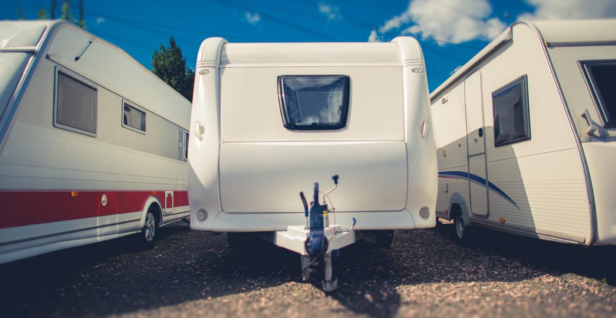 A trailer parked up between caravans