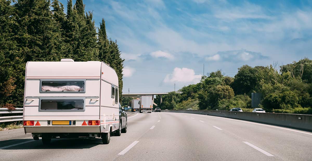 Caravan being towed on the motorway