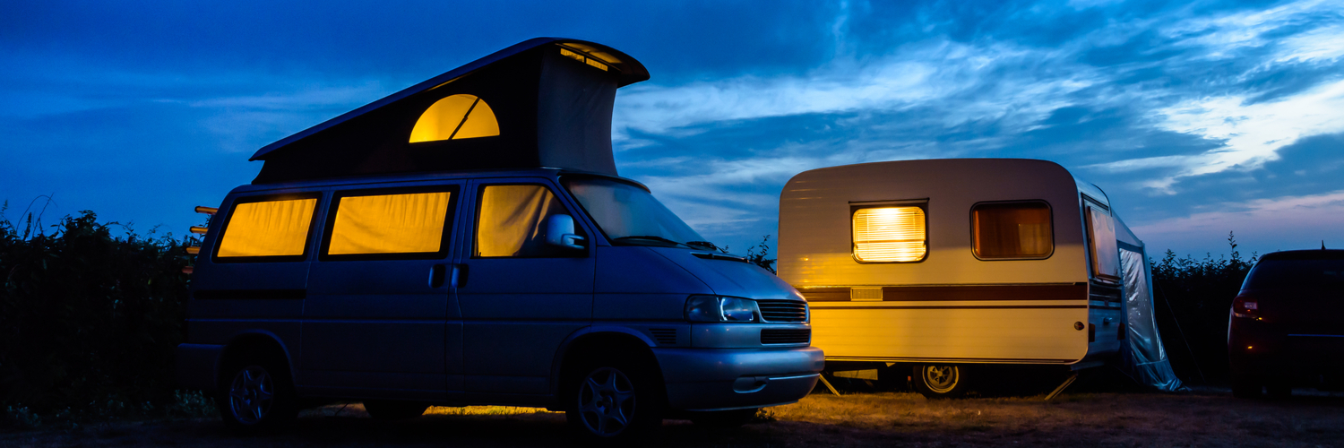 A VW T4 Transporter pop top Camper parked up at night A VW T4 Transporter pop top Camper parked up at night