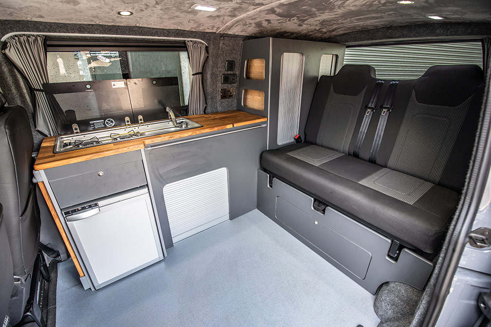 A picture of a self-built campervan interior