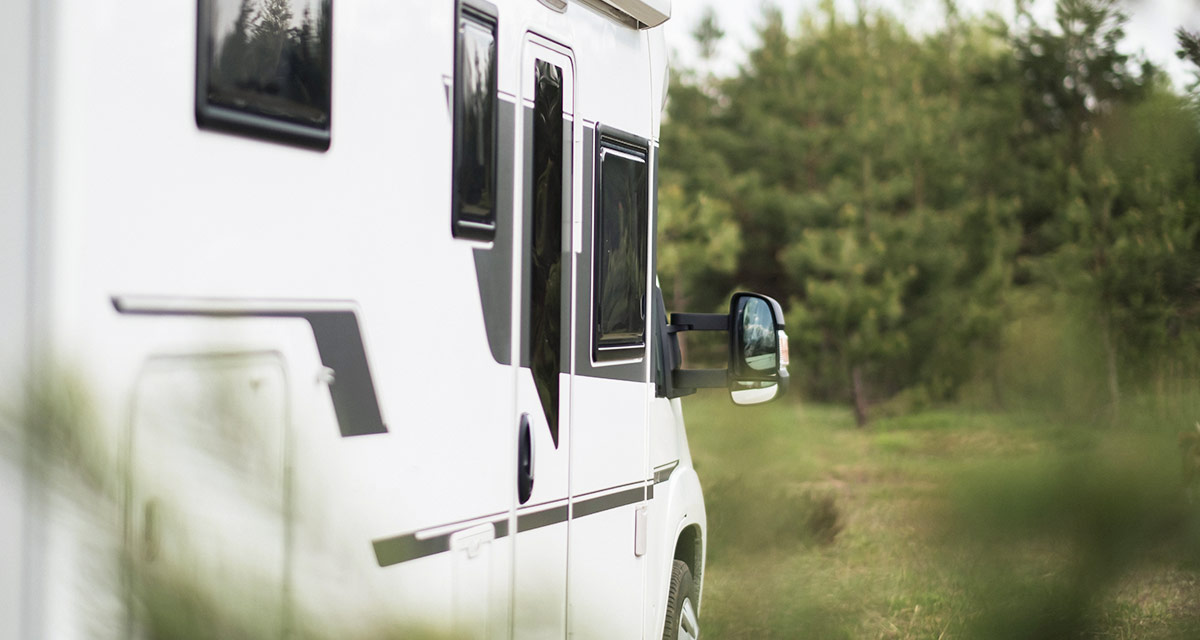 Motorhome parked up beside the trees