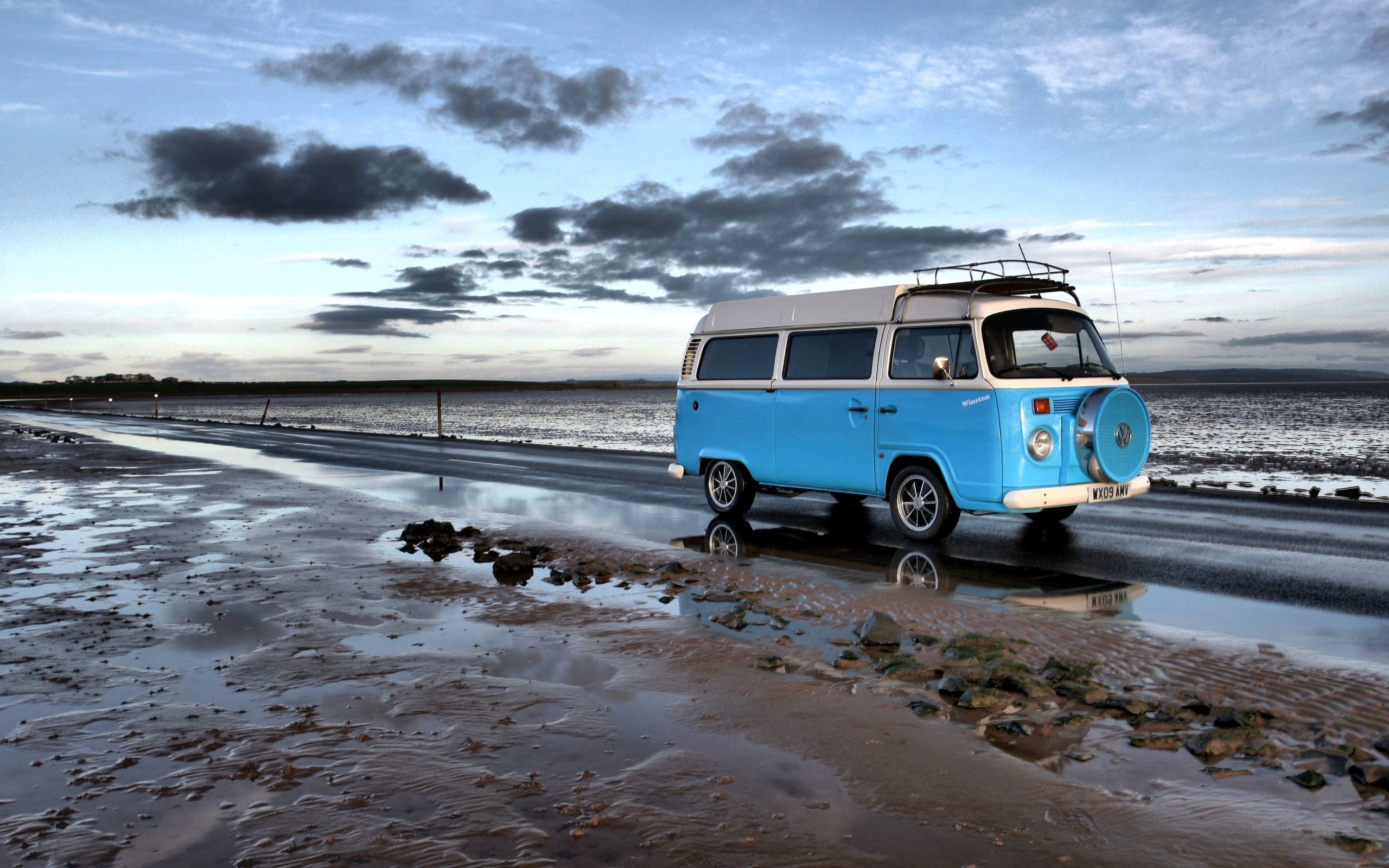 High Roof VW Type 2 camper at the beach