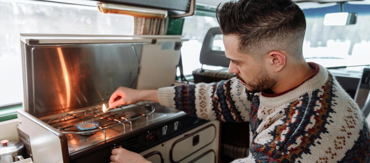 Gas cooker in a campervan