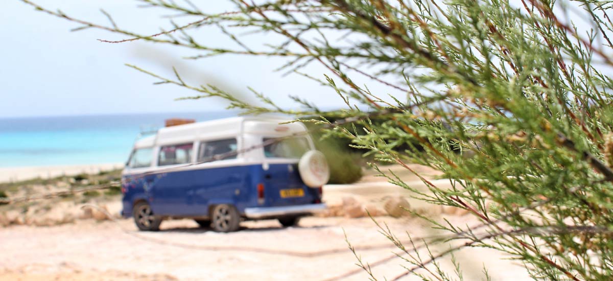 Classic VW Camper by the beach