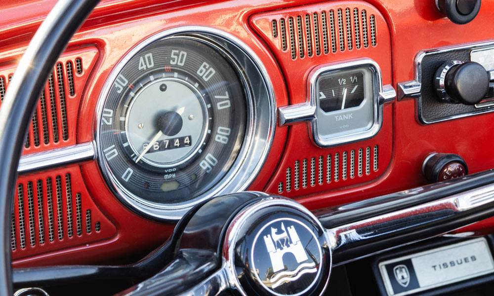 JKI25-Limited-Mileage-Image-Header-1 The dash and speedometer from a classic Volkswagen