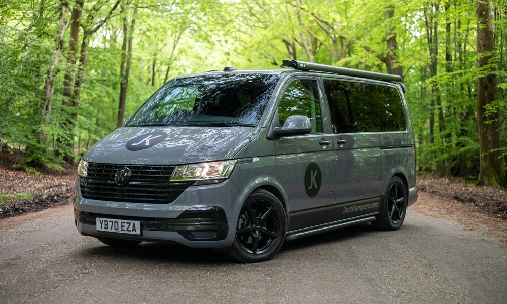 Agreed-Value-Header-Image-for-Just-Kampers-Insurance One of Just Kampers' VW T6.1 Transporters, which they converted into a campervan for their how-to videos