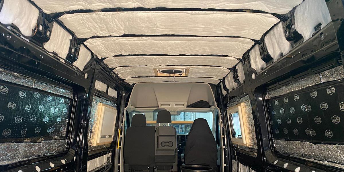 PRO campervan insulation inside a campervan conversion, available at Just Kampers