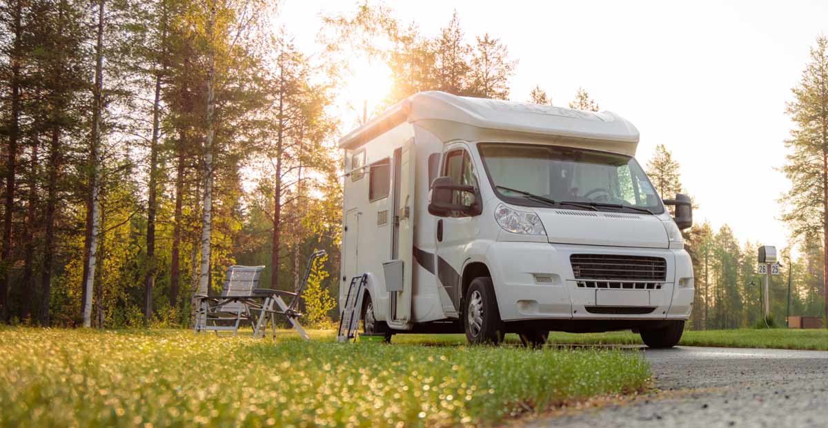 Motorhome parked up in a beautiful pitch