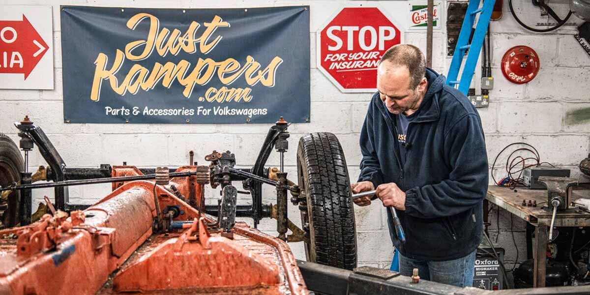 Pete from the JK Team working on restoring a VW Beetle