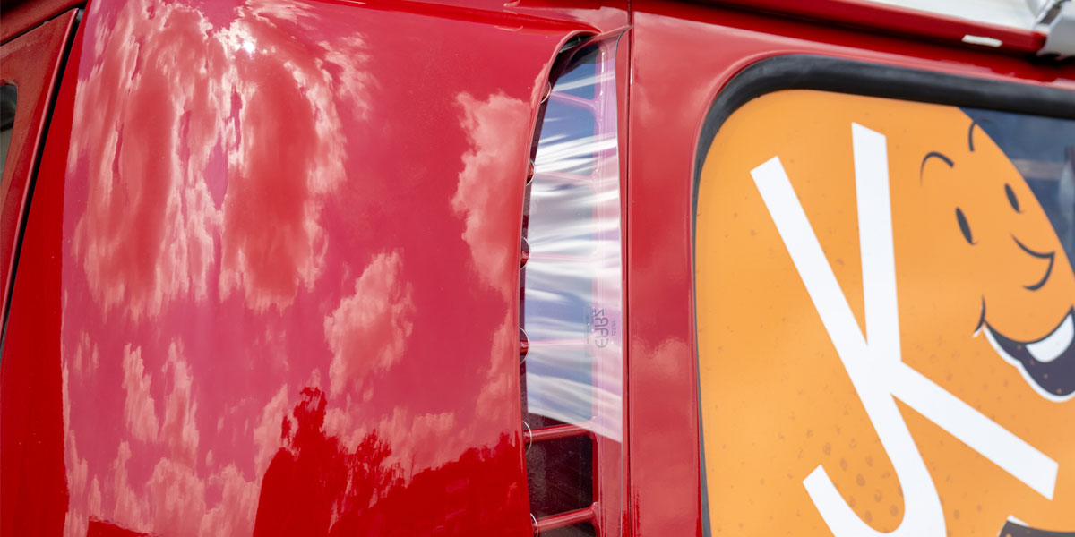 A VW T2 Bay with a set of Earz fitted to the rear air intake, which help improve air flow to the air-cooled engine