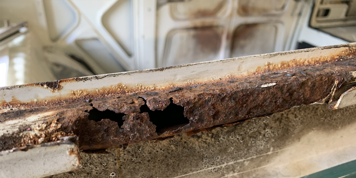 A photo record of the rust which was affecting a VW T2 Bay belonging to Shaun from our sister company, Just Kampers