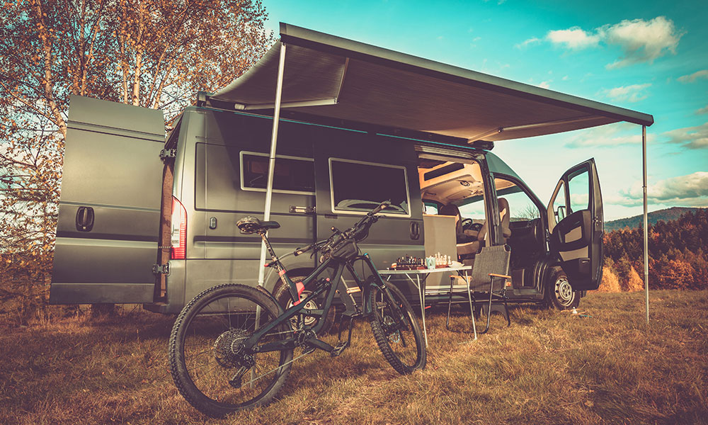 A campervan with a bike, games, and other items which are covered by Contents Insurance