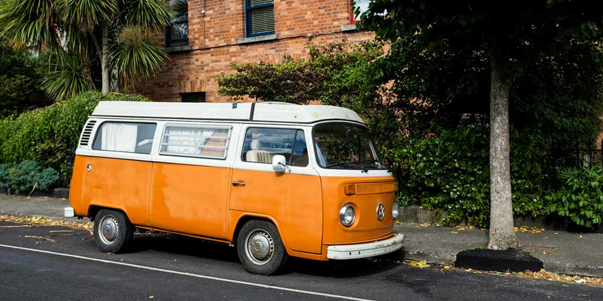 VW T2 Bay parked on the side of the road