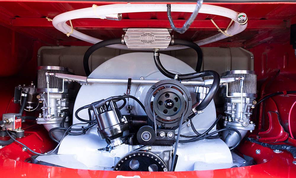 A clean and detailed VW T2 Bay Window Engine Bay | Just Kampers Insurance
