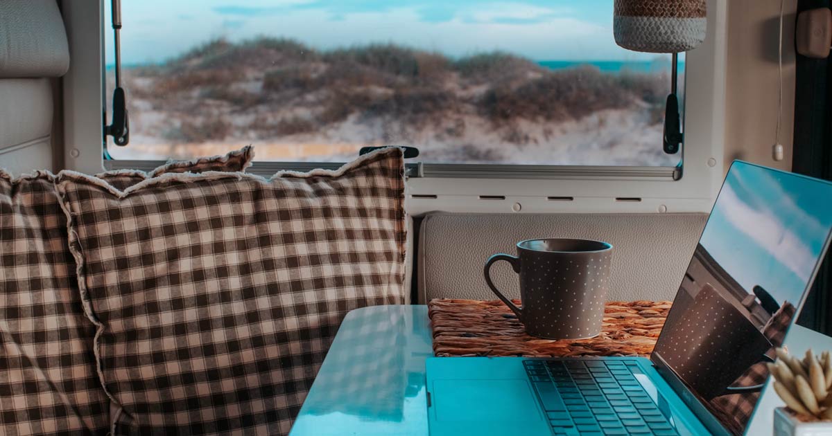 Laptop in a campervan
