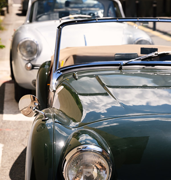 Classic cars parked up
